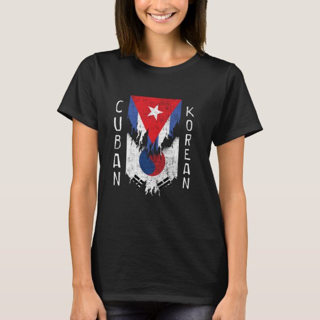 T-shirt Drapeaux coréens cubains arrachés Cuba Corée du Su (Devant)
