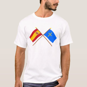 T-shirt Drapeaux croisés de l'Espagne et des Asturies