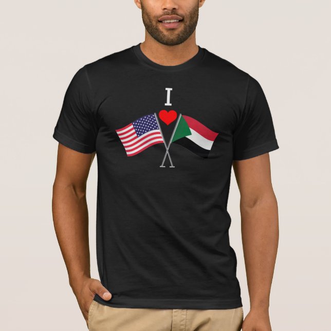 T-shirt Drapeaux croisés USA-Soudan Manches courtes hommes (Devant)