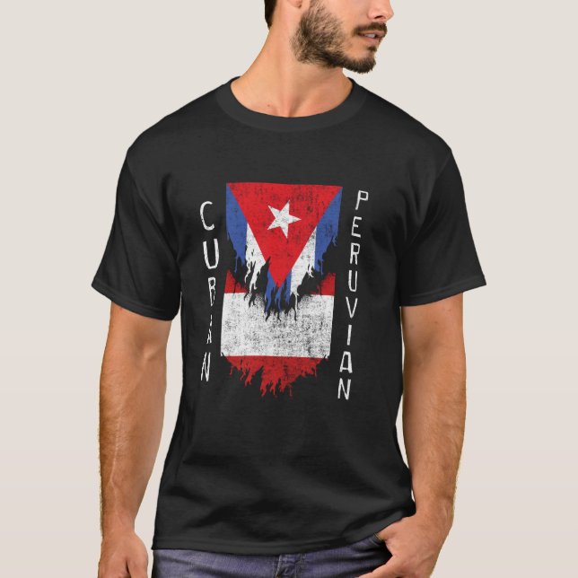 T-shirt Drapeaux cubains péruviens arrachés Cuba Pérou (Devant)