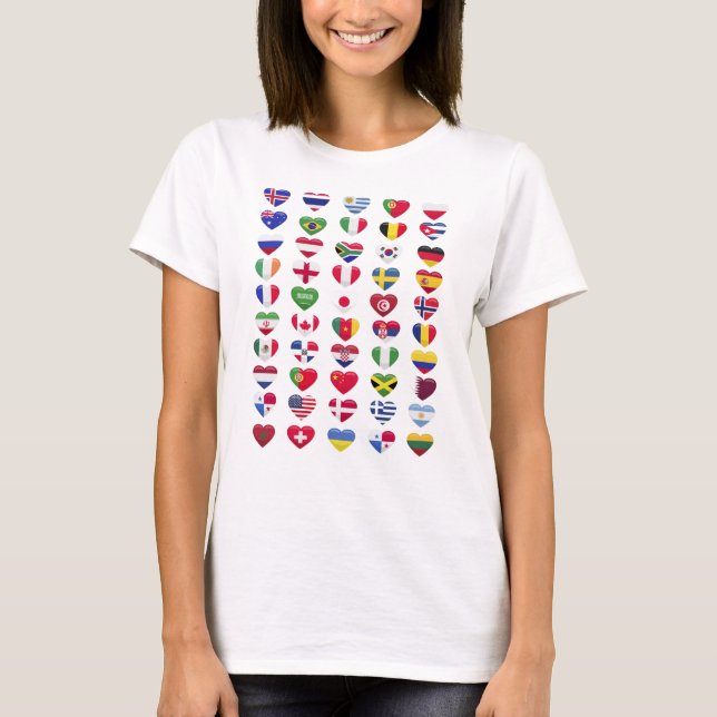 T-shirt Drapeaux de la forme cardiaque des pays (Devant)