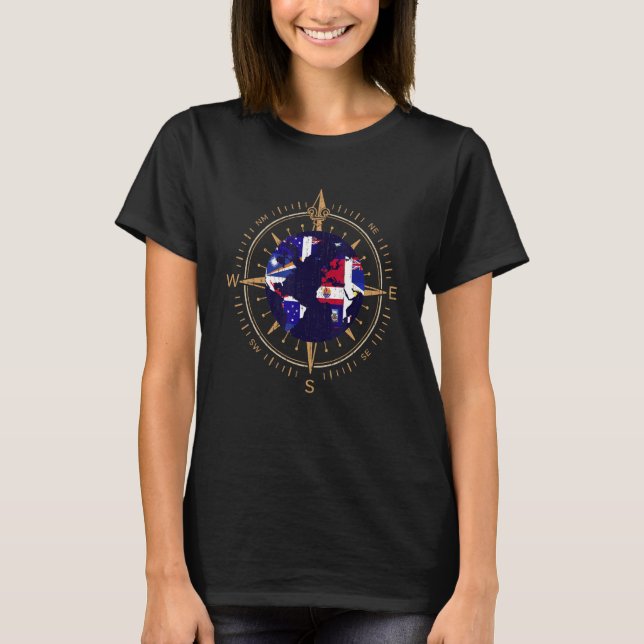 T-shirt Drapeaux de pays Compass Voyager dans le monde int (Devant)