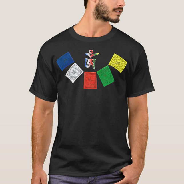 T-shirt Drapeaux de prière OM Tibétain (Devant)