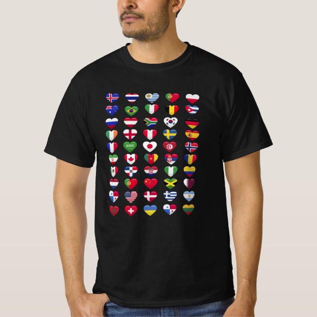 T-shirt Drapeaux des pays en forme de cœur (Devant)