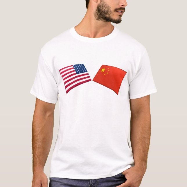 T-shirt Drapeaux des USA et de la Chine (Devant)