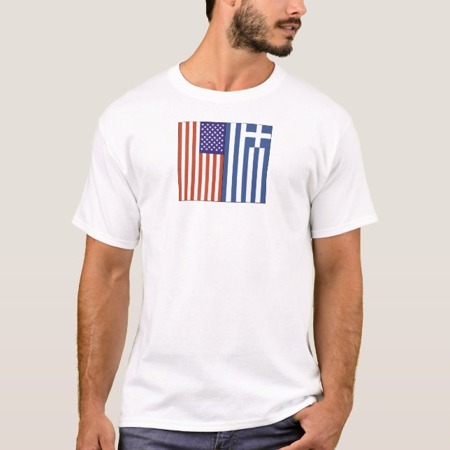 T-shirt Drapeaux des USA et de la Grèce (Devant)