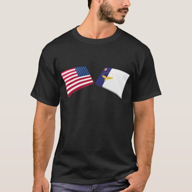 T-shirt Drapeaux des USA et des Açores (Devant)