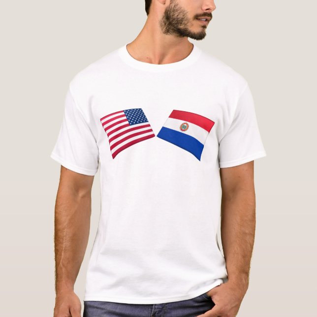 T-shirt Drapeaux des USA et du Paraguay (Devant)
