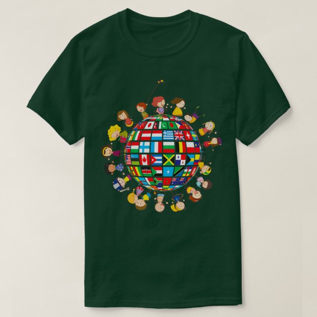 T-shirt Drapeaux du monde avec enfants (Design devant)