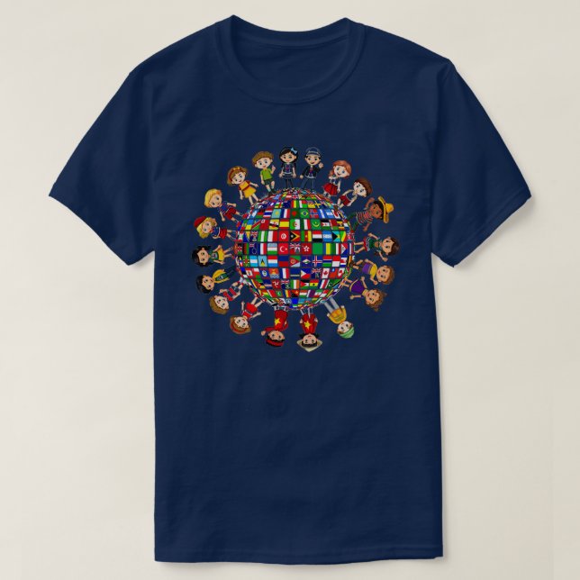 T-shirt Drapeaux du monde Enfants autour du monde (Design devant)