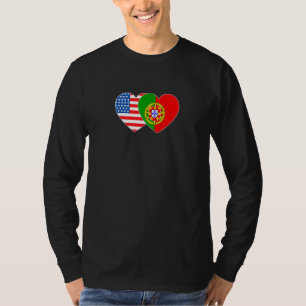 T-shirt Drapeaux du Portugal et des États-Unis Cœur jumeau