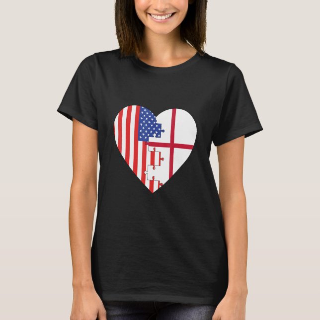 T-shirt Drapeaux États-Unis et Angleterre Cœur (Devant)