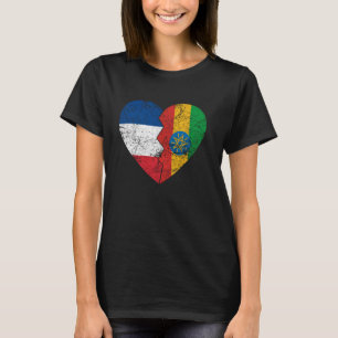 T-shirt Drapeaux éthiopiens français Cœur France Éthiopie