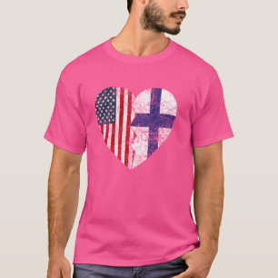 T-shirt Drapeaux finno-américains Cœur  États-Unis Finland