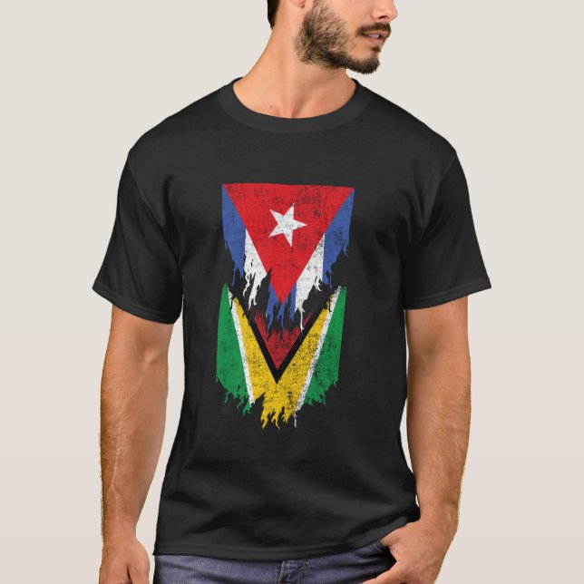 T-shirt Drapeaux guyaniens cubains arrachés Cuba Guyana (Devant)