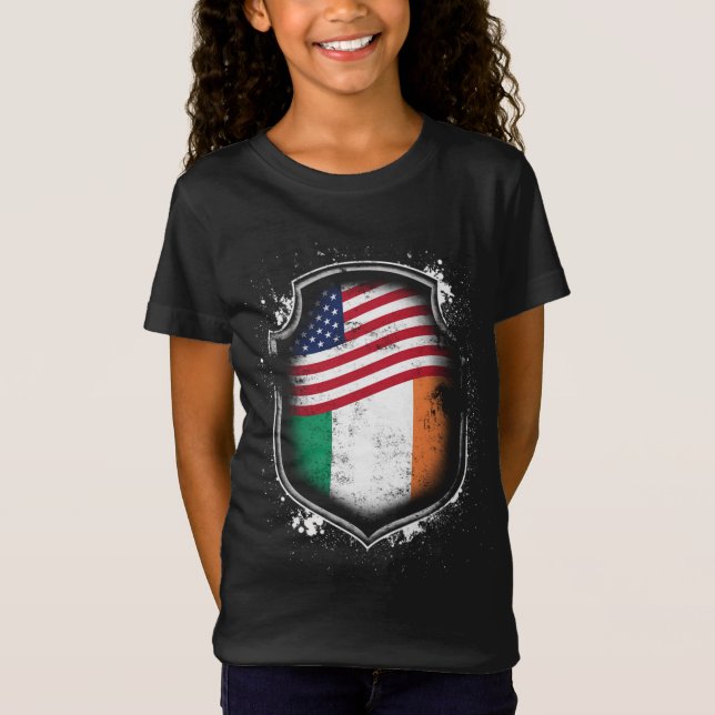 T-Shirt Drapeaux irlandais américains d'Irlande et d'Améri (Devant)