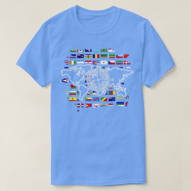 T-shirt Drapeaux Lover World Travellers Compass Carte du m (Design devant)