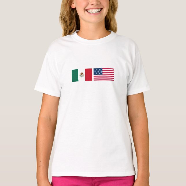 T-shirt Drapeaux mexicains et américains côte à côte (Devant)