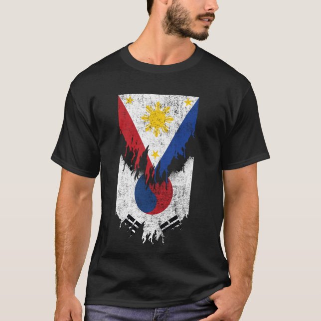 T-shirt Drapeaux philippins coréens arrachés sud des Phili (Devant)