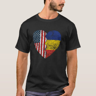T-shirt Drapeaux roumains américains Coeur États-Unis Roma