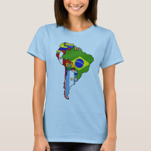 T-shirt Drapeaux sud-américains de carte de l'Amérique d