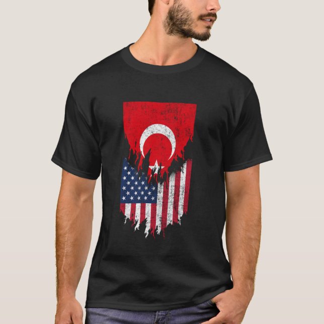 T-shirt Drapeaux turcs américains arrachés Turquie (Devant)