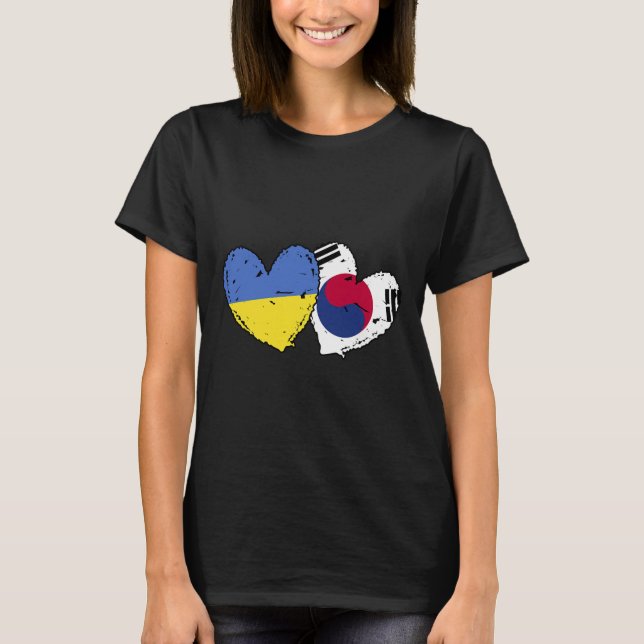 T-shirt Drapeaux Ukraine Corée du Sud Cœur Drapeaux ukrain (Devant)