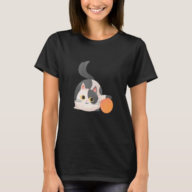 T-shirt Drawn Cute Cat Playing (Devant)