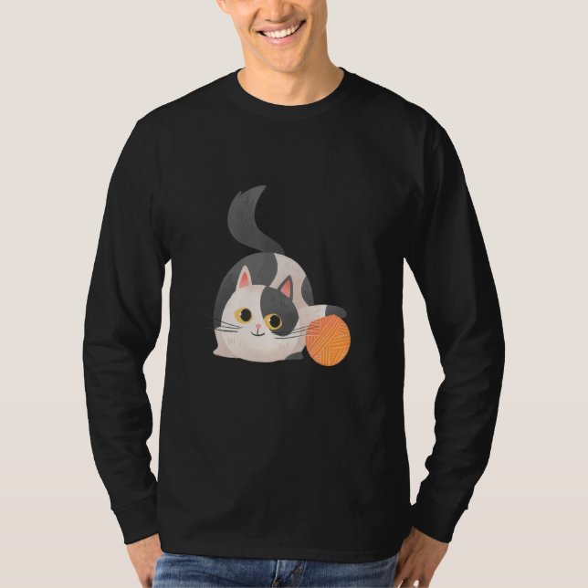 T-shirt Drawn Cute Cat Playing (Devant)