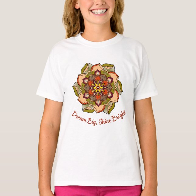 T-shirt Dream Big, Shine Bright Children's Mandala (Devant)