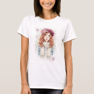 T-shirt Dream & Bloom Watercolor Girl Art Women's Fitted