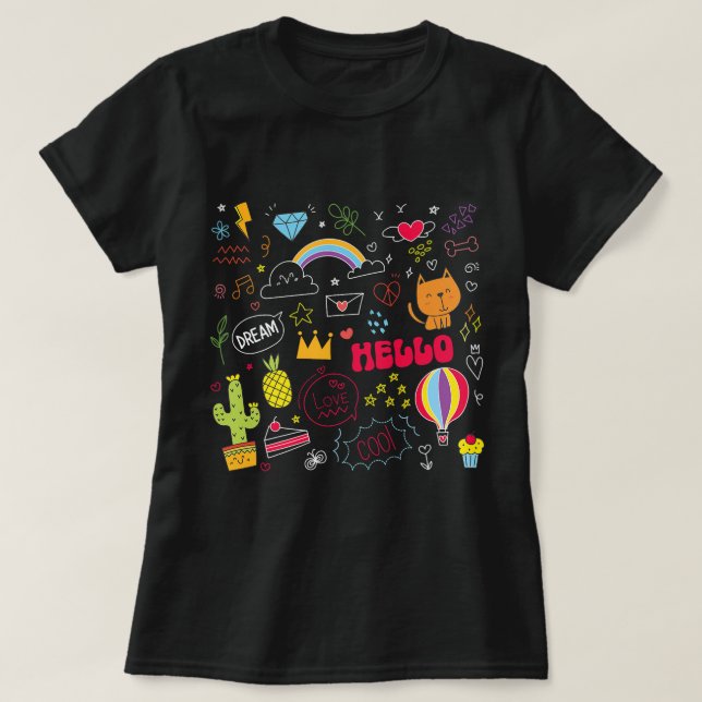 T-shirt Dream Love Hello Dessin Visuel Doodle Art (Design devant)