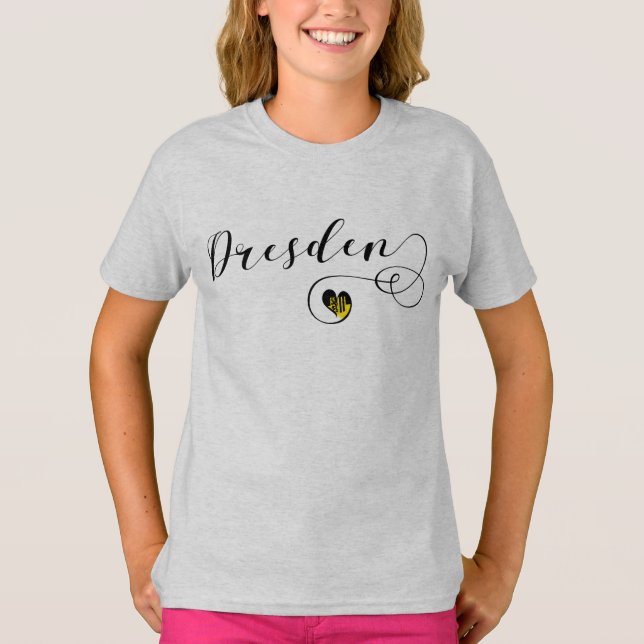 T-shirt Dresde Drapeau En Coeur, Saxe, Allemagne (Devant)