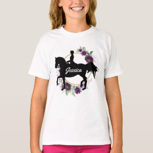 T-shirt Dressage personnalisé Cheval équitation Nom floral