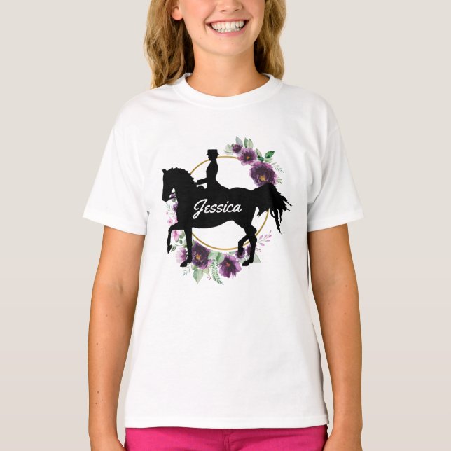 T-shirt Dressage personnalisé Cheval équitation Nom floral (Devant)