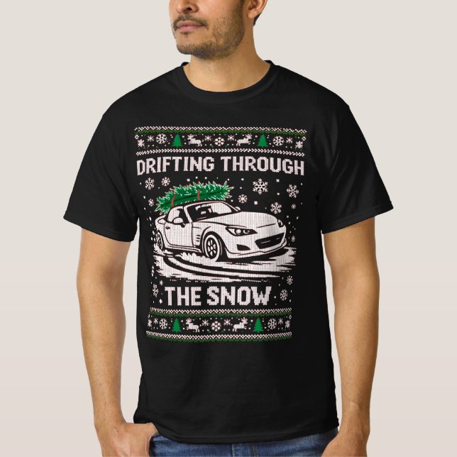 T-shirt Drifting Through the Snow Noël dégueu Xmas Pull dé (Devant)