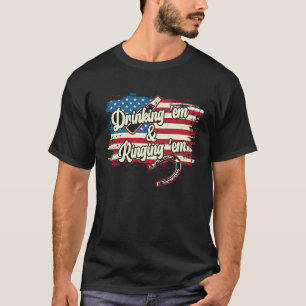 T-shirt Dringkin 'Em Ringin 'Em USA FLag Horseshoe Pitchin