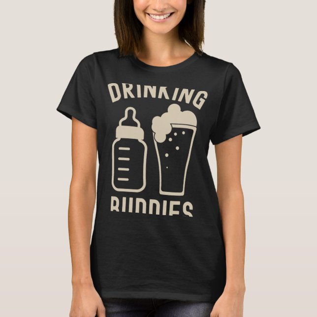 T-shirt Drinking Buddies Dad Grandpa New Baby Beer And Bot (Devant)