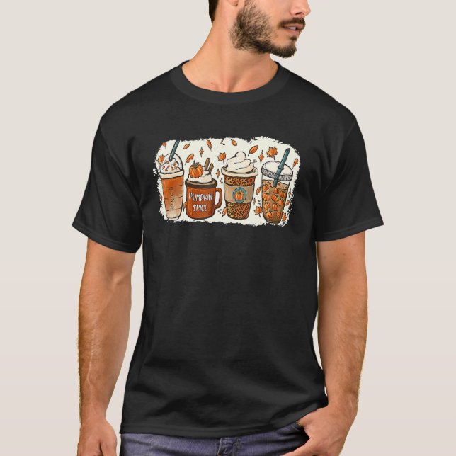 T-shirt Drinking Halloween Fall Pumpkin Coffee Drinks (Devant)