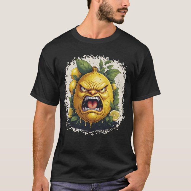 T-shirt Dripping Angry Lemon with Bold Leaves (Devant)