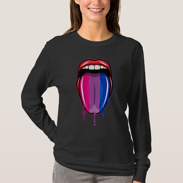 T-shirt Dripping Lips Tongue Bisexual Pride Bisexuality Fl (Devant)
