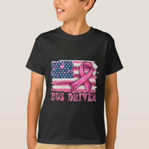 T-shirt Driver American Flag Pink Ribbon Cancer du sein Aw