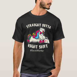 T-shirt Droite Nuit Shift Social Worker Unicorn