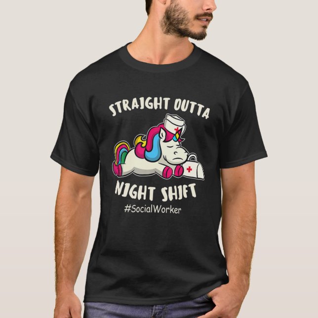 T-shirt Droite Nuit Shift Social Worker Unicorn (Devant)