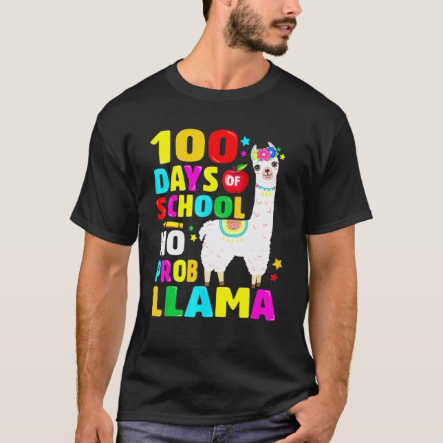 T-shirt Drôle 100 Jours D'école Pas De Problème Llama Fill (Devant)