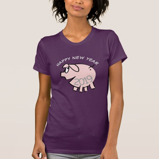 T-shirt Drôle 3 Dessin Illustration Pig Année 2019 Femme (Devant)