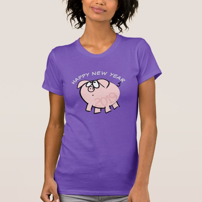 T-shirt Drôle 4 Dessin Illustration Pig Année 2019 Femme (Devant)