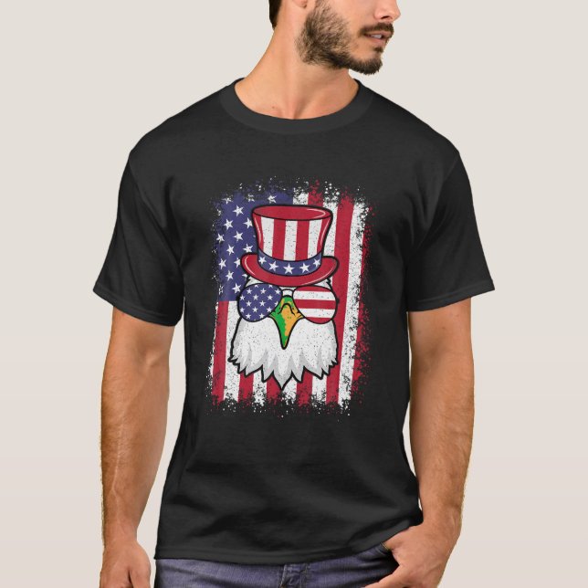 T-shirt Drôle 4 juillet américain Drapeau Patriotique Eagl (Devant)