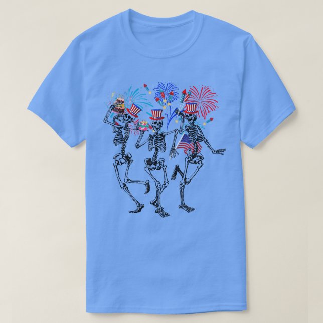 T-shirt Drôle 4 juillet Danser Squelette  (Design devant)