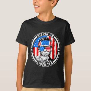T-shirt Drôle 4 juillet en sirotant liber-té liberté usaF